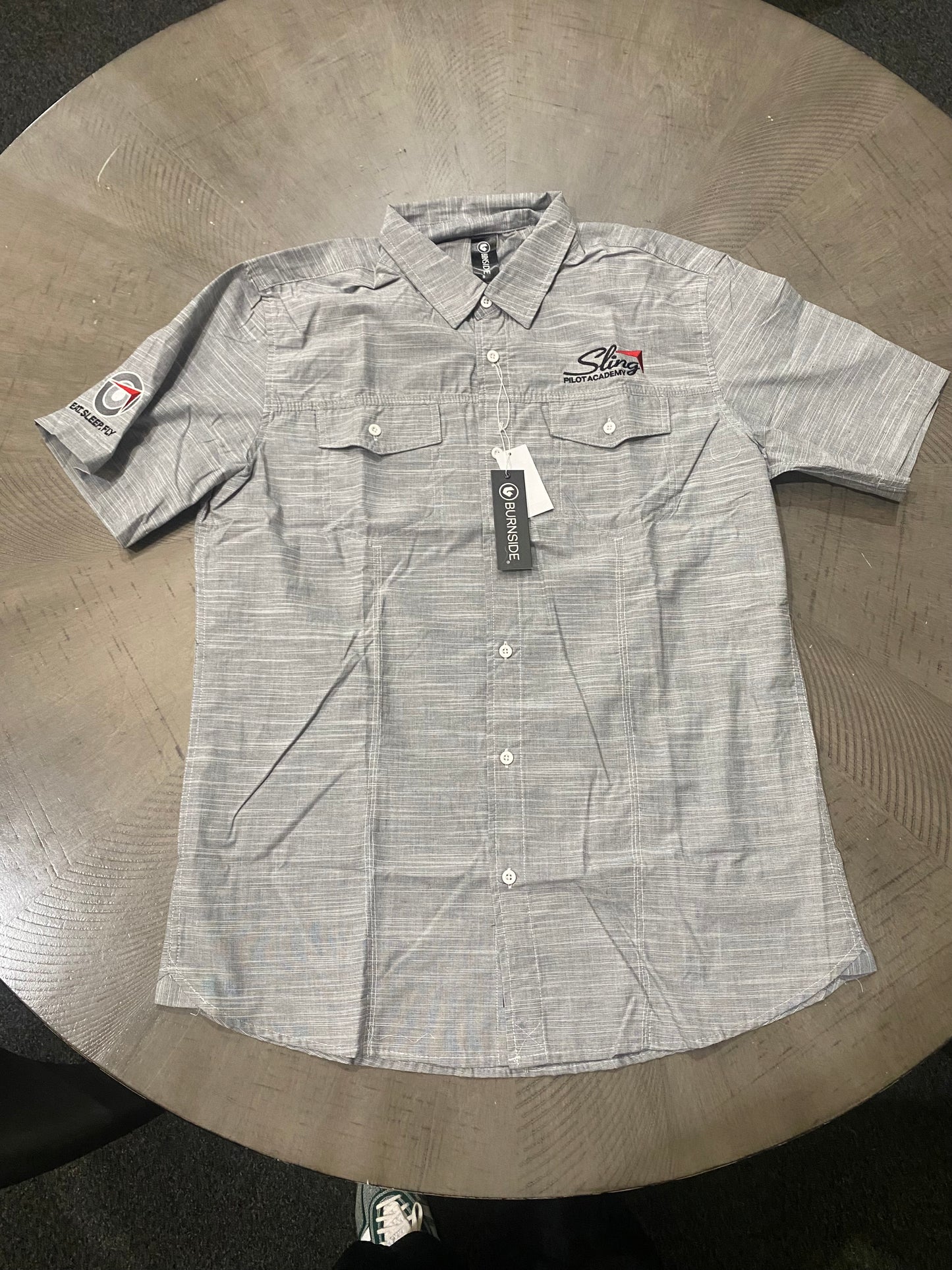 Sling Pilot Academy Cotton Button Up Short Sleeve Shirt - Grey